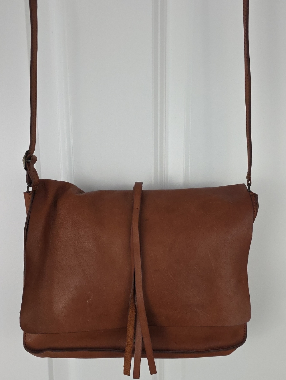 Brown Full-grain Leather Western Boho Minimalist Crossbody Bag W/ Natural Patina